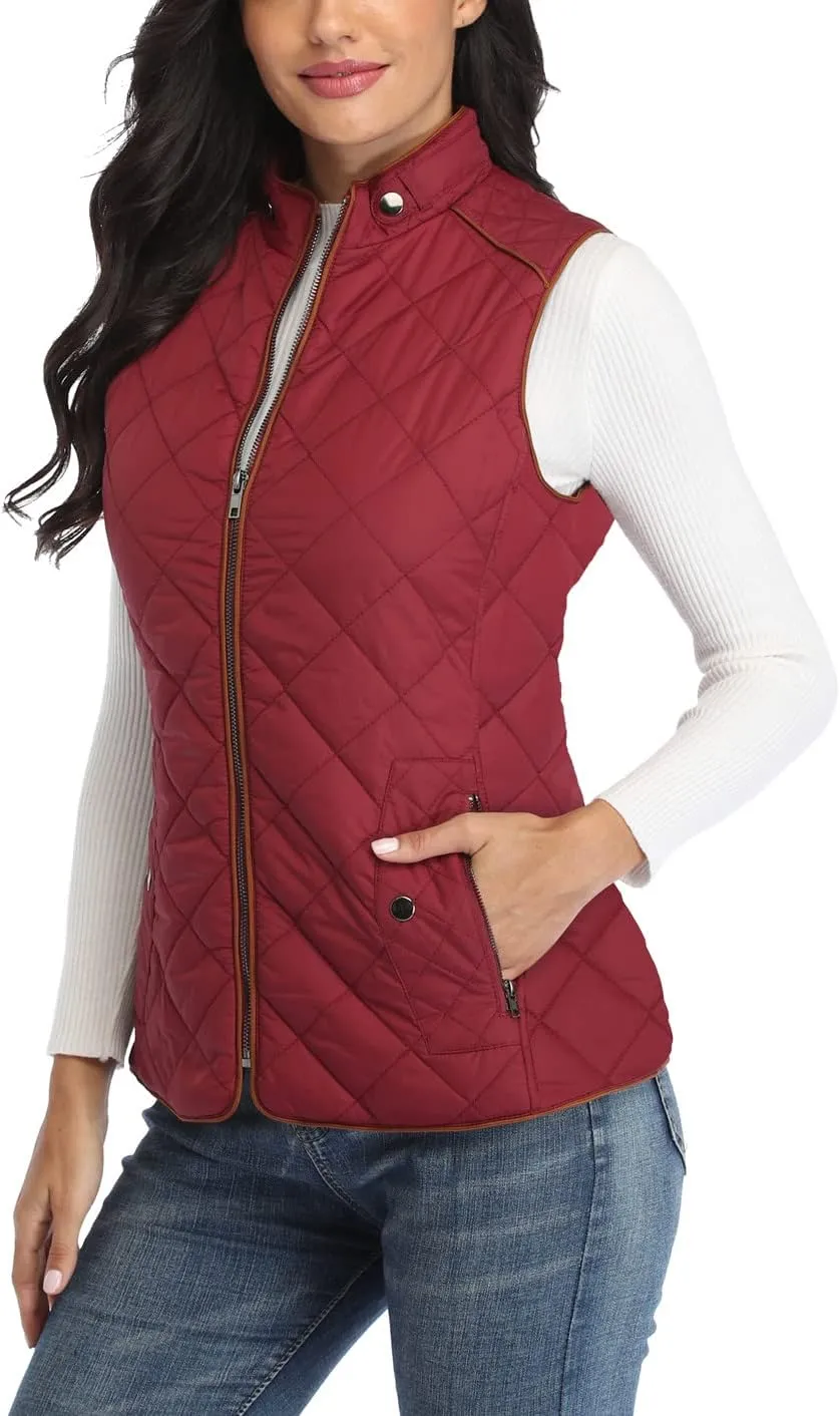 Anienaya Women's Quilted Vest Lightweight Padded Gilet Stand Collar Sleeveless Zip Up Puffer Warm Jacket w 2 Pocket