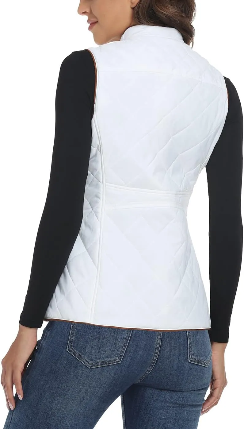 Anienaya Women's Quilted Vest Lightweight Padded Gilet Stand Collar Sleeveless Zip Up Puffer Warm Jacket w 2 Pocket