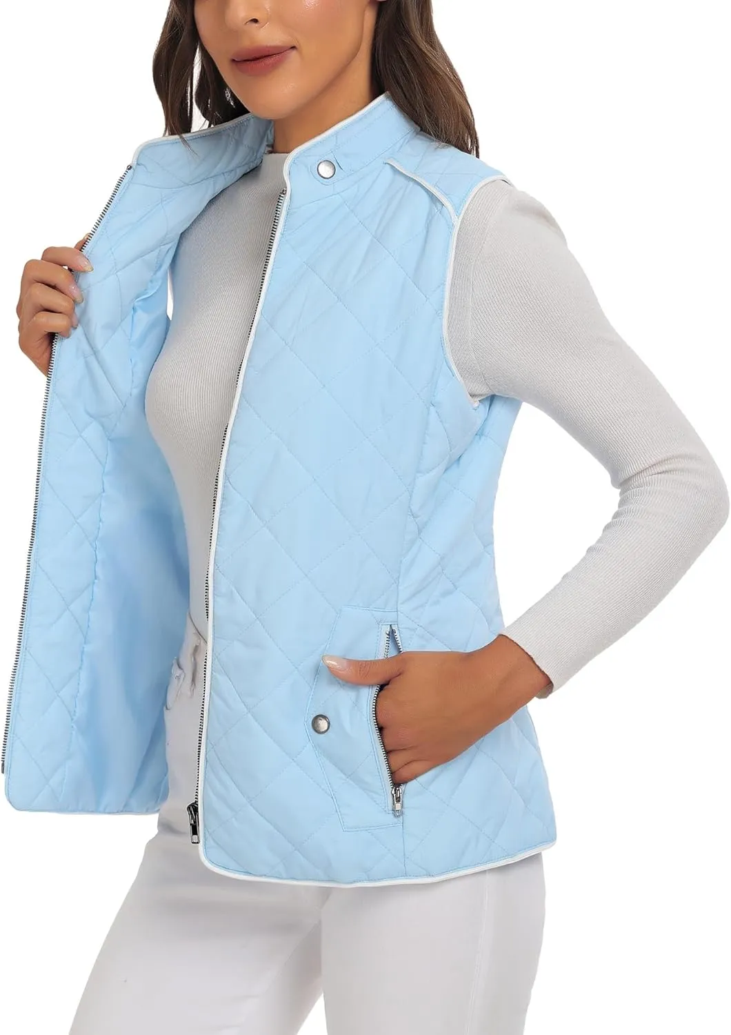 Anienaya Women's Quilted Vest Lightweight Padded Gilet Stand Collar Sleeveless Zip Up Puffer Warm Jacket w 2 Pocket
