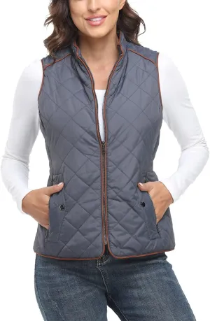 Anienaya Women's Quilted Vest Lightweight Padded Gilet Stand Collar Sleeveless Zip Up Puffer Warm Jacket w 2 Pocket