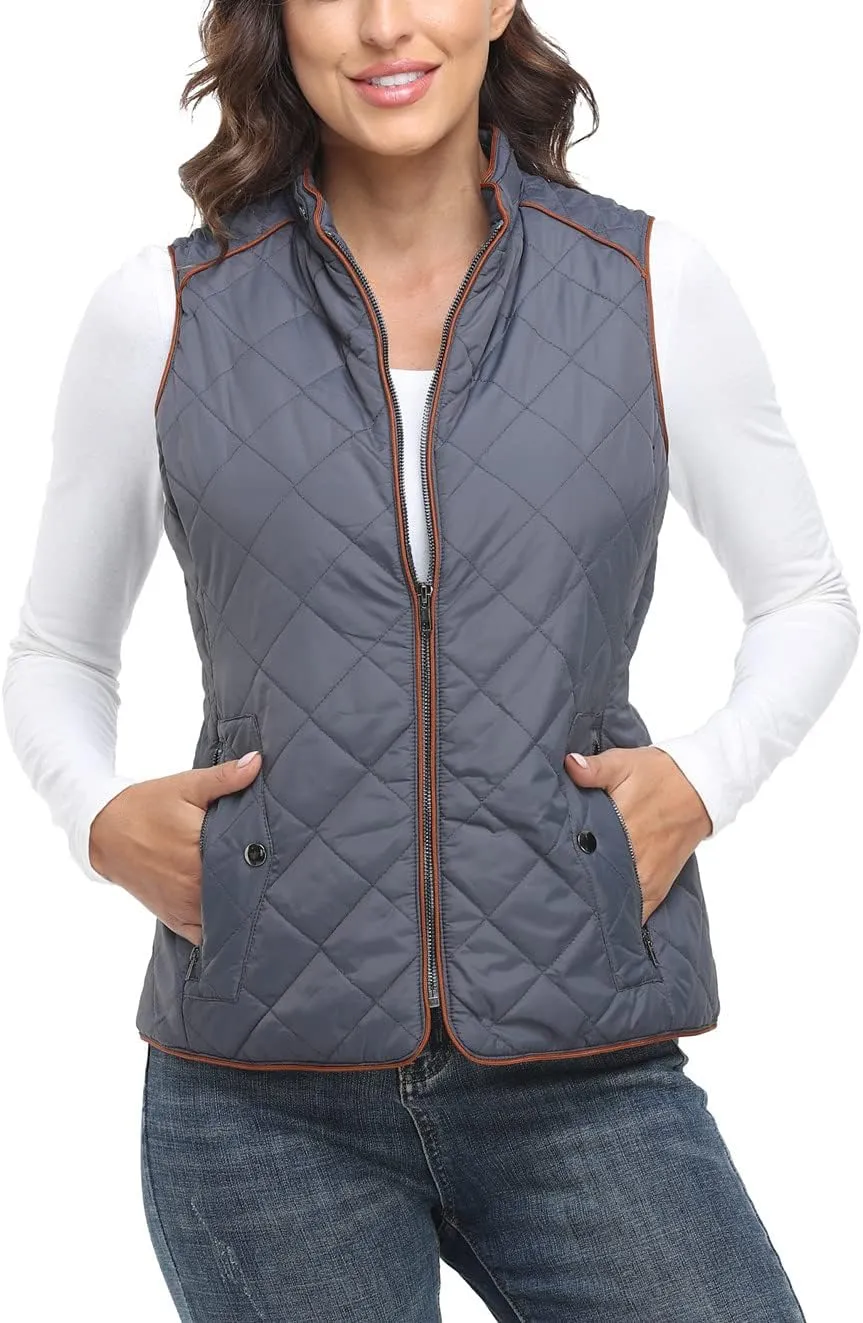 Anienaya Women's Quilted Vest Lightweight Padded Gilet Stand Collar Sleeveless Zip Up Puffer Warm Jacket w 2 Pocket