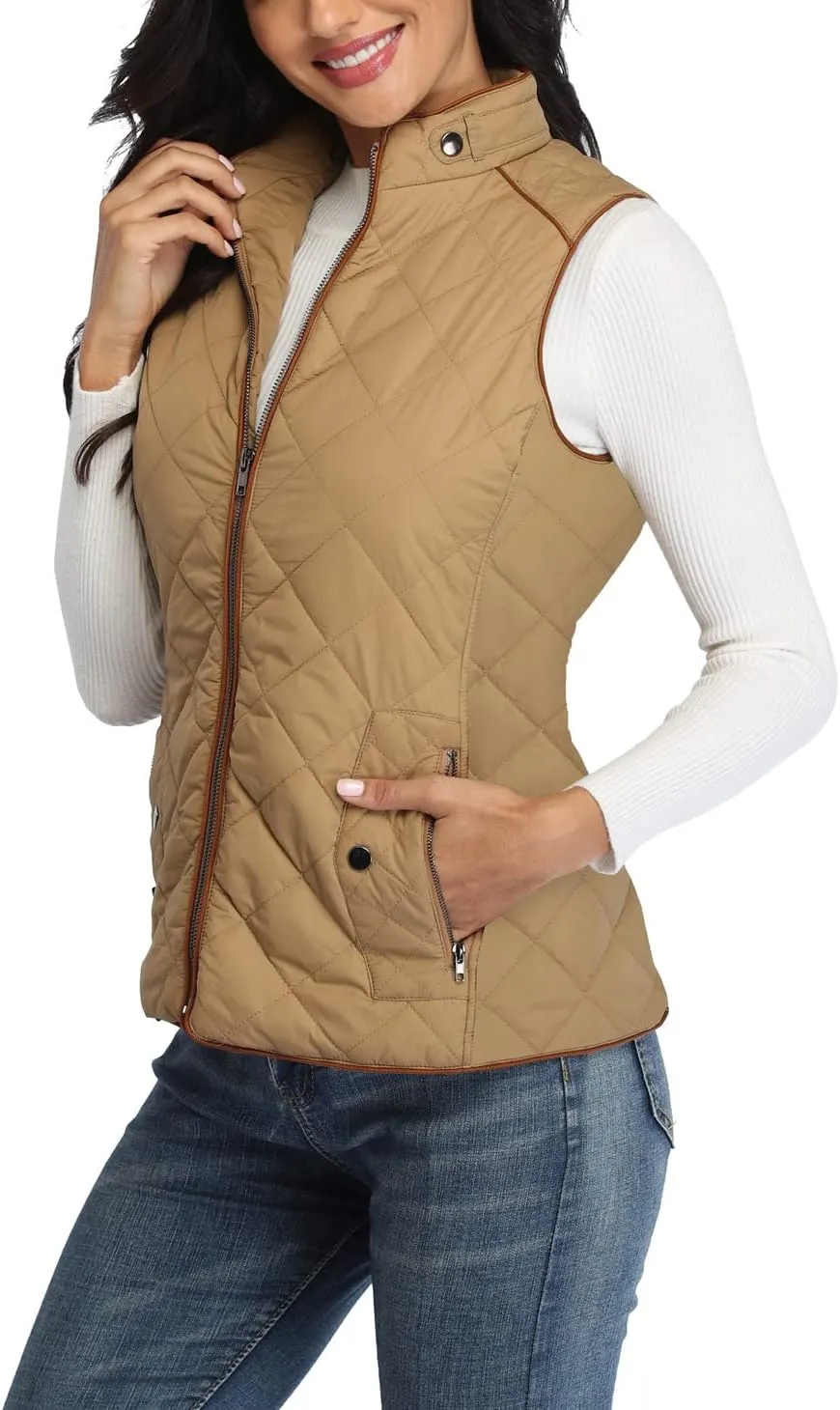 Anienaya Women's Quilted Vest Lightweight Padded Gilet Stand Collar Sleeveless Zip Up Puffer Warm Jacket w 2 Pocket
