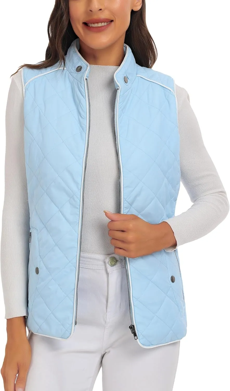 Anienaya Women's Quilted Vest Lightweight Padded Gilet Stand Collar Sleeveless Zip Up Puffer Warm Jacket w 2 Pocket