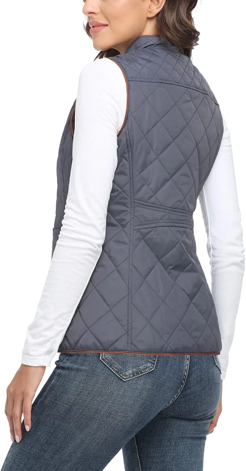 Anienaya Women's Quilted Vest Lightweight Padded Gilet Stand Collar Sleeveless Zip Up Puffer Warm Jacket w 2 Pocket