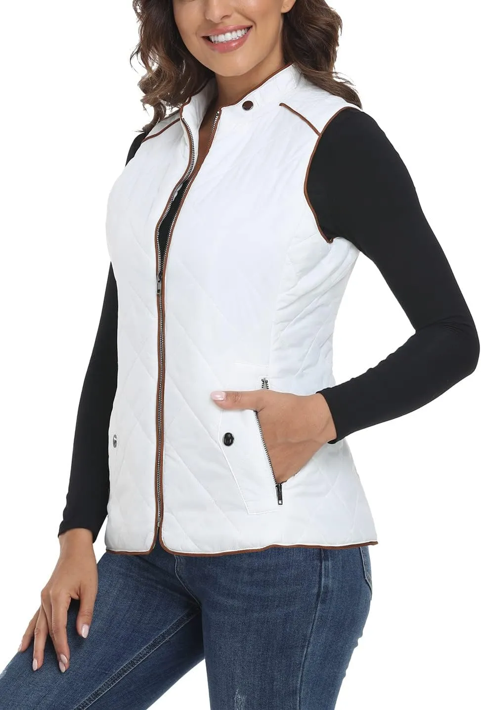 Anienaya Women's Quilted Vest Lightweight Padded Gilet Stand Collar Sleeveless Zip Up Puffer Warm Jacket w 2 Pocket