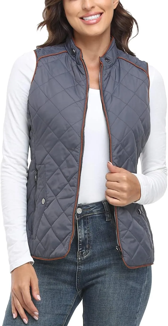 Anienaya Women's Quilted Vest Lightweight Padded Gilet Stand Collar Sleeveless Zip Up Puffer Warm Jacket w 2 Pocket