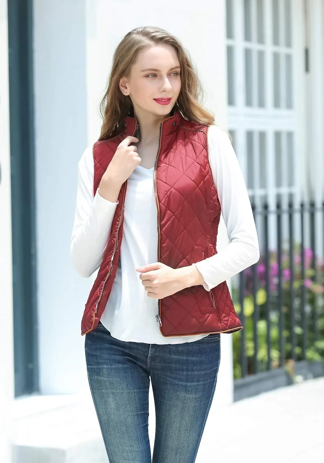 Anienaya Women's Quilted Vest Lightweight Padded Gilet Stand Collar Sleeveless Zip Up Puffer Warm Jacket w 2 Pocket