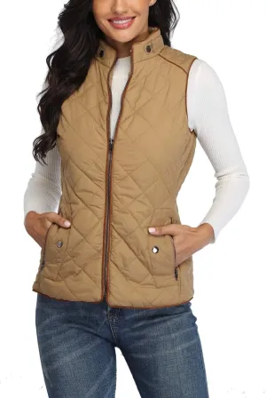 Anienaya Women's Quilted Vest Lightweight Padded Gilet Stand Collar Sleeveless Zip Up Puffer Warm Jacket w 2 Pocket