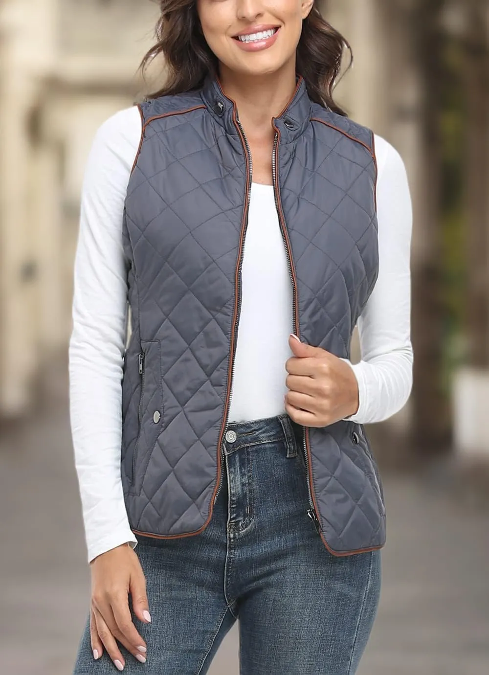 Anienaya Women's Quilted Vest Lightweight Padded Gilet Stand Collar Sleeveless Zip Up Puffer Warm Jacket w 2 Pocket