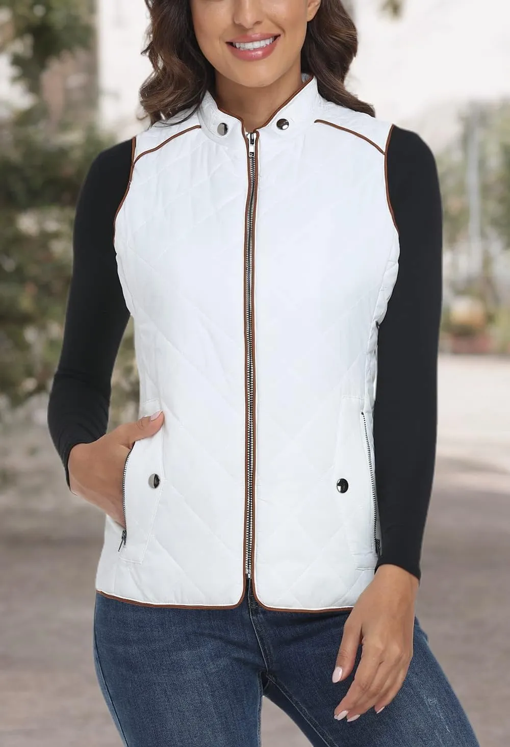 Anienaya Women's Quilted Vest Lightweight Padded Gilet Stand Collar Sleeveless Zip Up Puffer Warm Jacket w 2 Pocket