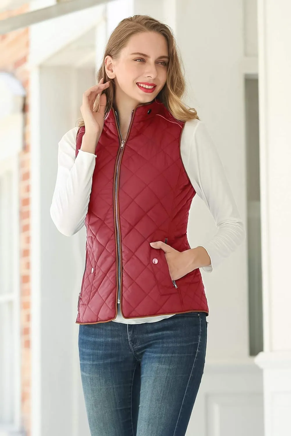 Anienaya Women's Quilted Vest Lightweight Padded Gilet Stand Collar Sleeveless Zip Up Puffer Warm Jacket w 2 Pocket