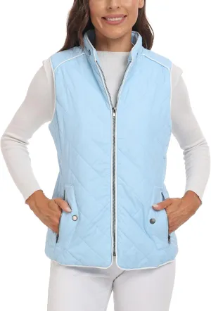 Anienaya Women's Quilted Vest Lightweight Padded Gilet Stand Collar Sleeveless Zip Up Puffer Warm Jacket w 2 Pocket