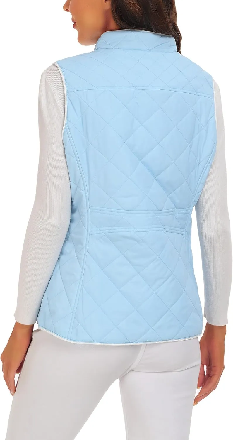 Anienaya Women's Quilted Vest Lightweight Padded Gilet Stand Collar Sleeveless Zip Up Puffer Warm Jacket w 2 Pocket