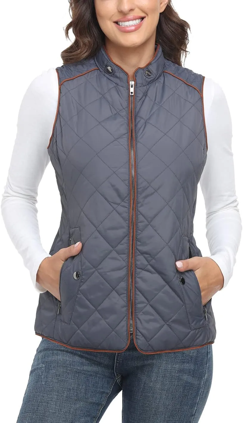 Anienaya Women's Quilted Vest Lightweight Padded Gilet Stand Collar Sleeveless Zip Up Puffer Warm Jacket w 2 Pocket