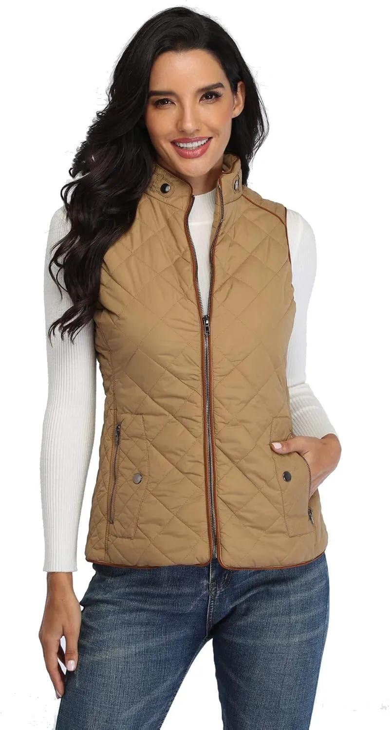 Anienaya Women's Quilted Vest Lightweight Padded Gilet Stand Collar Sleeveless Zip Up Puffer Warm Jacket w 2 Pocket