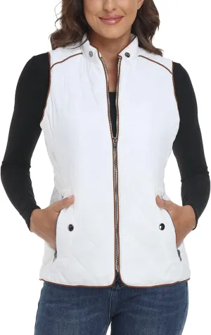 Anienaya Women's Quilted Vest Lightweight Padded Gilet Stand Collar Sleeveless Zip Up Puffer Warm Jacket w 2 Pocket