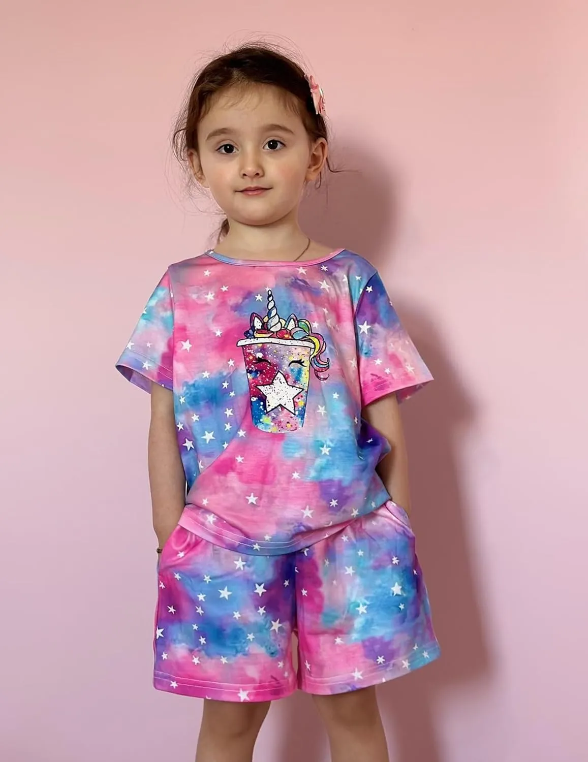 Arshiner Girls Pajamas Set Short Sleeve Pjs Sleepwear 3PCS Summer Lounge Sets Nightwear