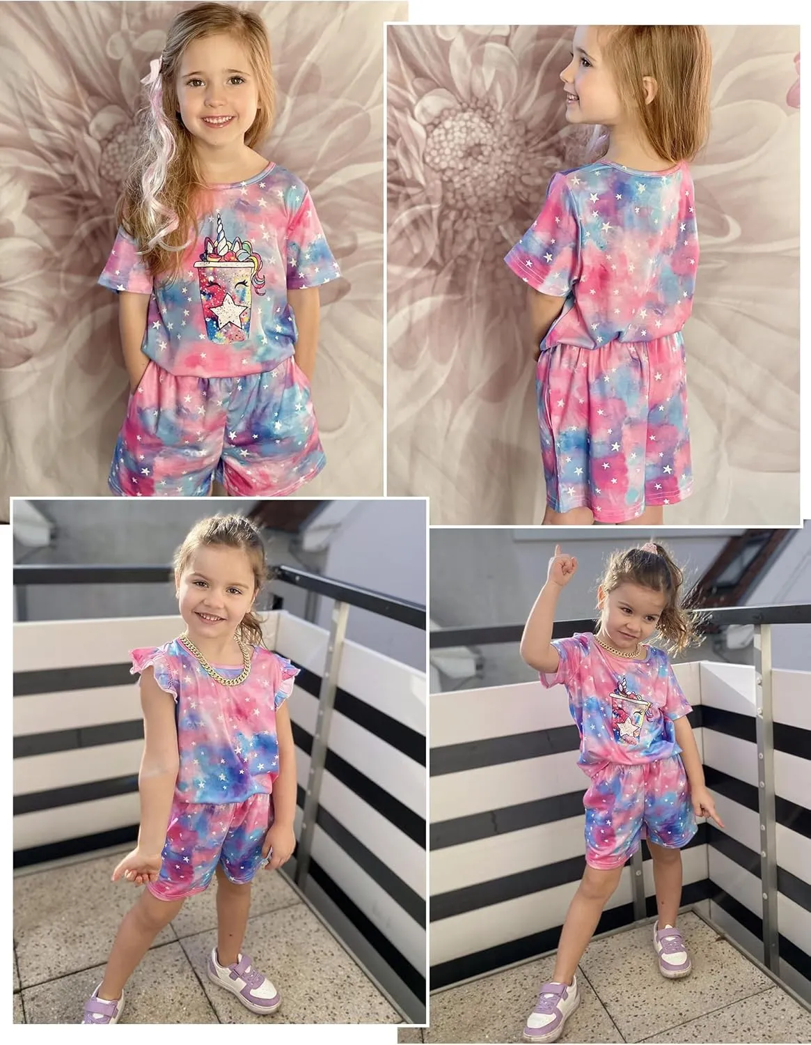 Arshiner Girls Pajamas Set Short Sleeve Pjs Sleepwear 3PCS Summer Lounge Sets Nightwear