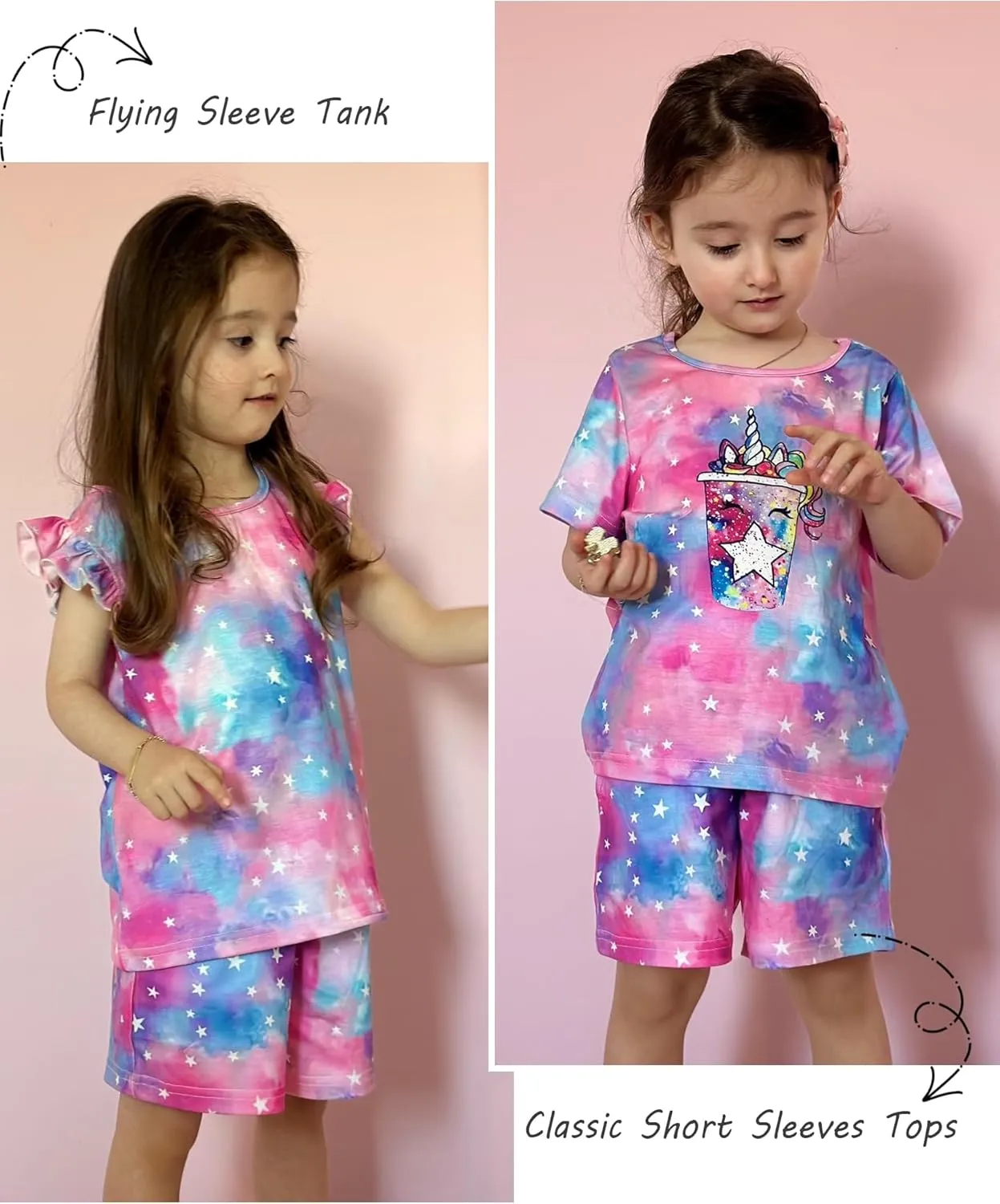 Arshiner Girls Pajamas Set Short Sleeve Pjs Sleepwear 3PCS Summer Lounge Sets Nightwear