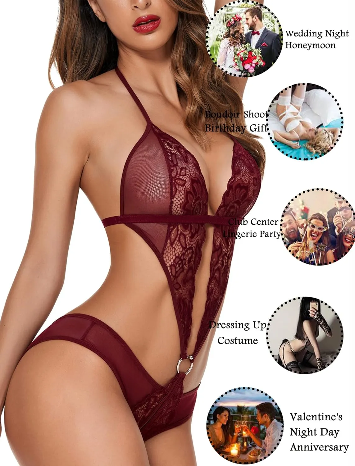 Avidlove Women Deep V Lingerie Lace Teddy One Piece Babydoll Mini Bodysuit