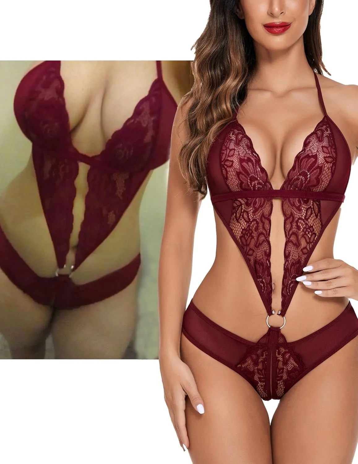 Avidlove Women Deep V Lingerie Lace Teddy One Piece Babydoll Mini Bodysuit