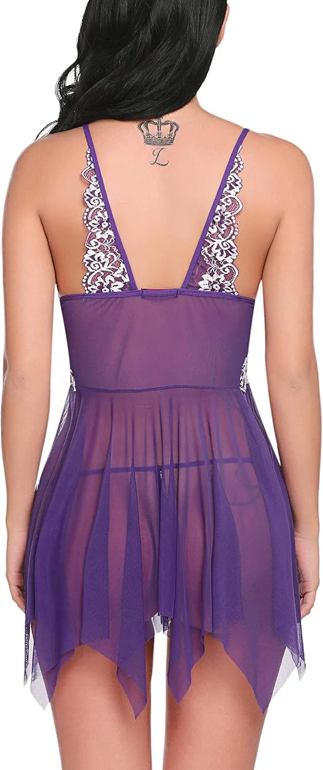 Avidlove Women Lace Lingerie Front Closure Babydoll V Neck Nightwear Sexy Chemise Nightie