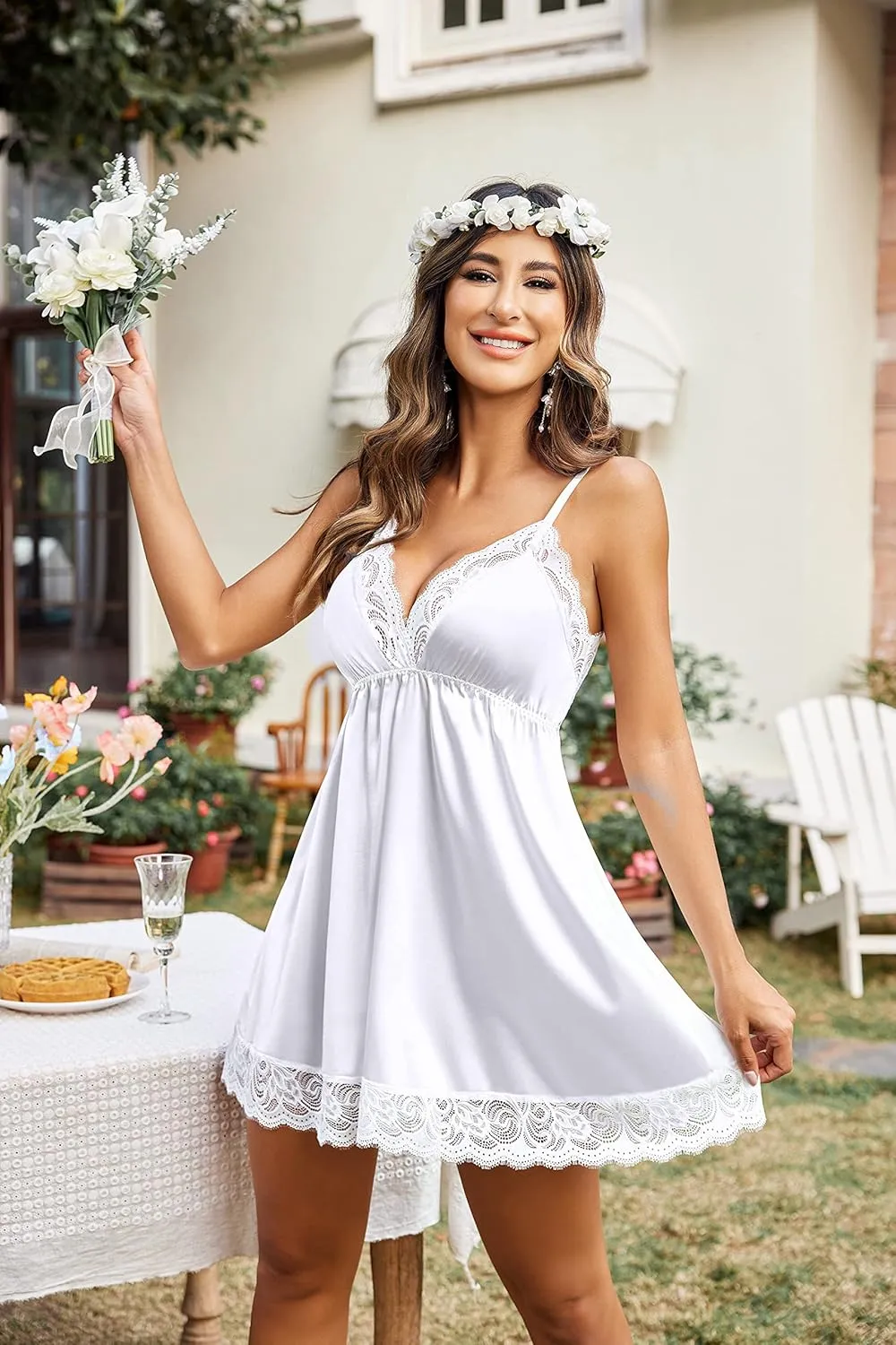 Avidlove Women Lace Nightgown Satin Chemise Sexy Lingerie Dress V Neck Sleepwear Slips Nightie