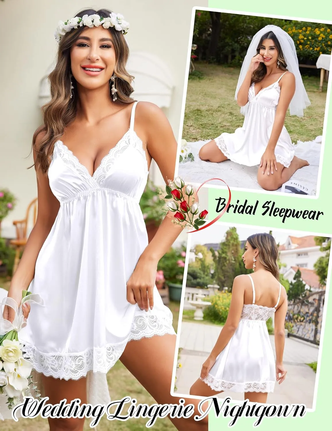 Avidlove Women Lace Nightgown Satin Chemise Sexy Lingerie Dress V Neck Sleepwear Slips Nightie