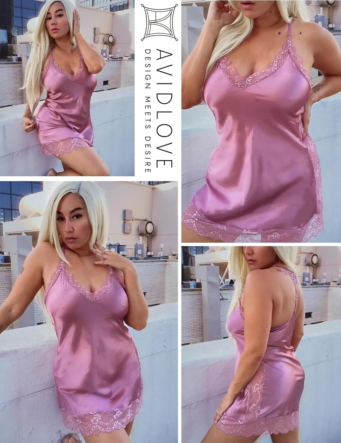 Avidlove Women Lingerie Satin Lace Chemise Nightgown Sexy Full Slips Sleepwear S-4XL