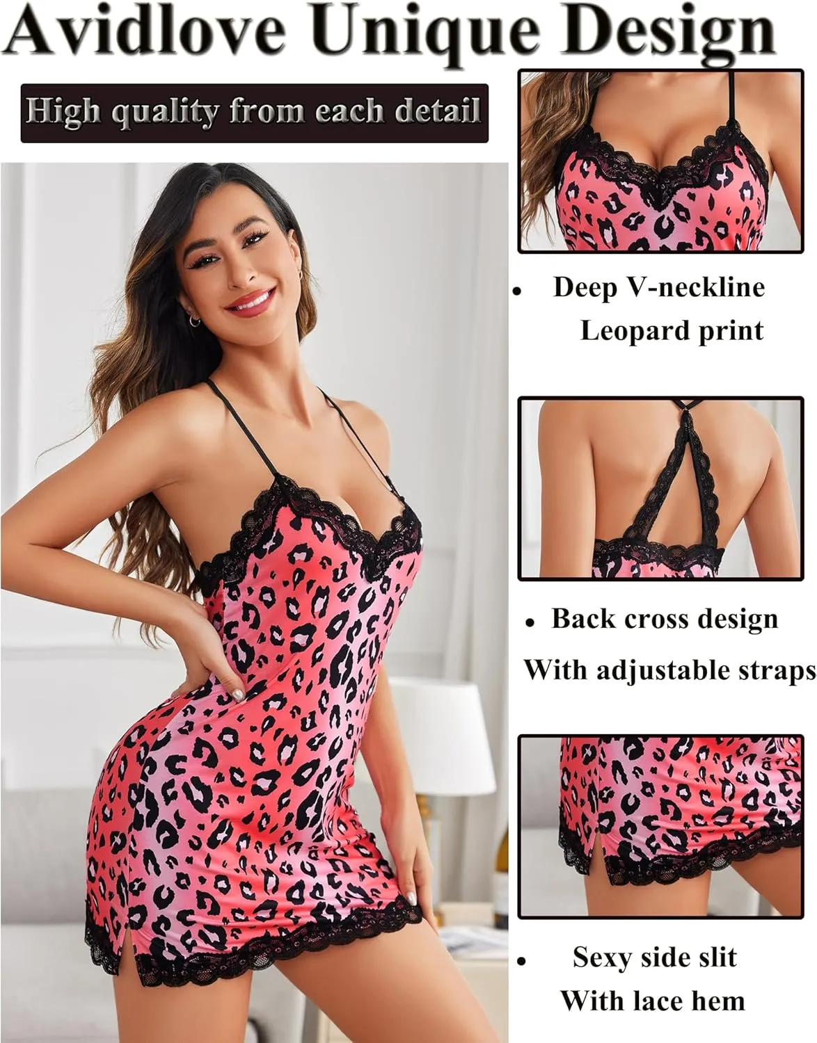 Avidlove Womens Nightgown Sexy Lace Sleepwear V Neck Full Slip Chemise Lingerie Cotton Night Gowns Babydoll Sleepshirt