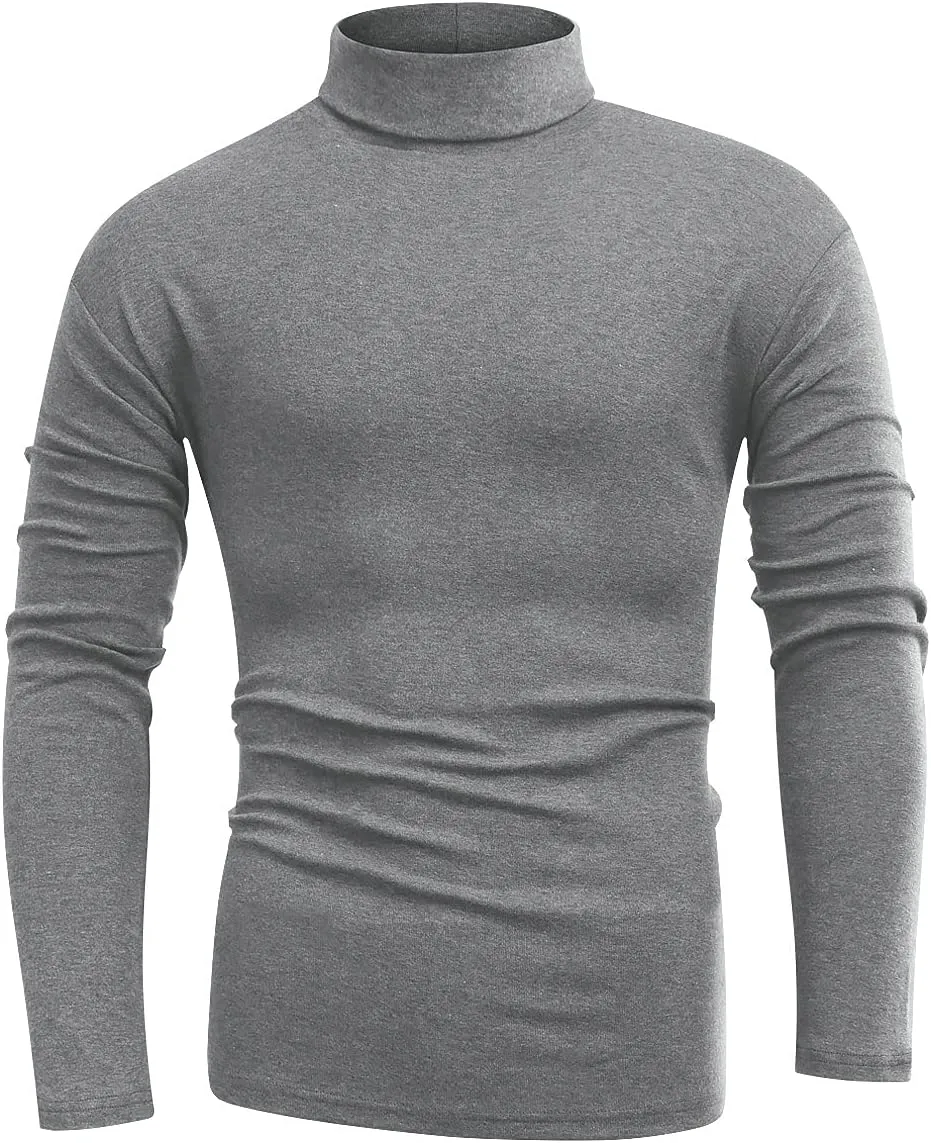 Beauhuty Men's Basic Turtleneck Long Sleeve T-Shirts Fleece Knitted Casual Pullover Top
