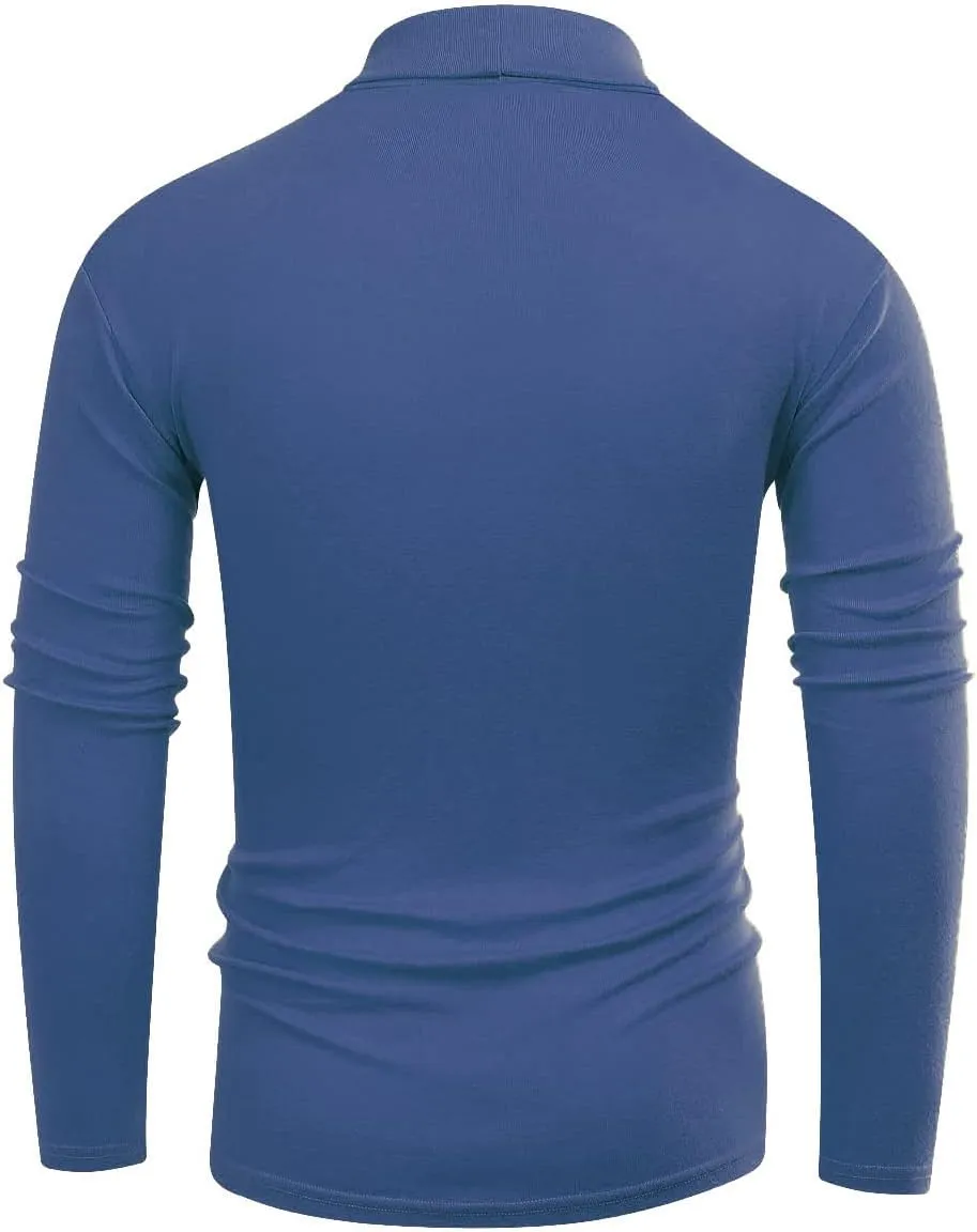 Beauhuty Men's Basic Turtleneck Long Sleeve T-Shirts Fleece Knitted Casual Pullover Top