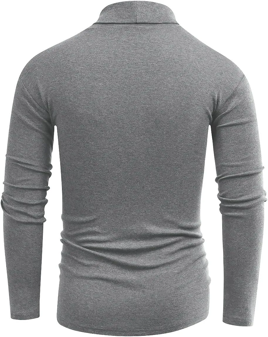 Beauhuty Men's Basic Turtleneck Long Sleeve T-Shirts Fleece Knitted Casual Pullover Top