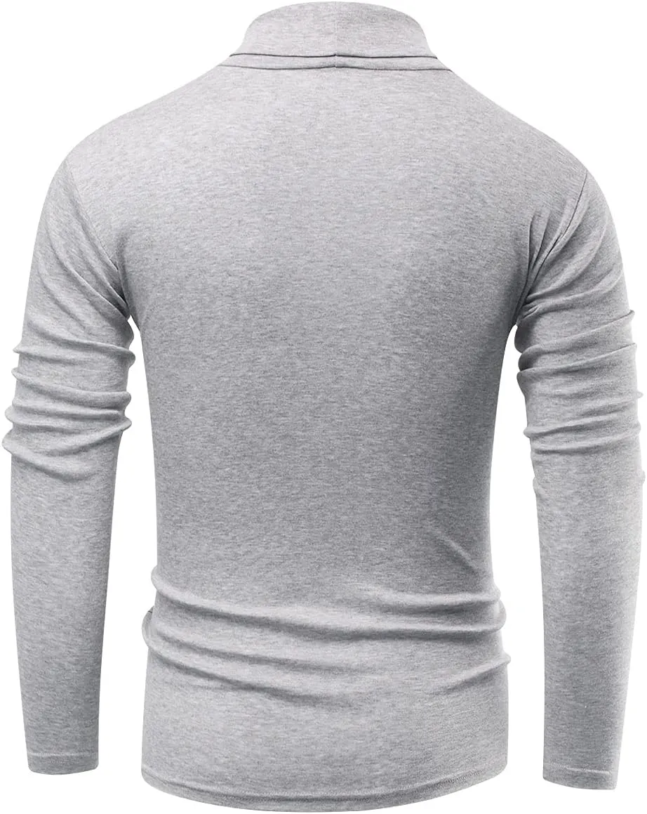 Beauhuty Men's Basic Turtleneck Long Sleeve T-Shirts Fleece Knitted Casual Pullover Top