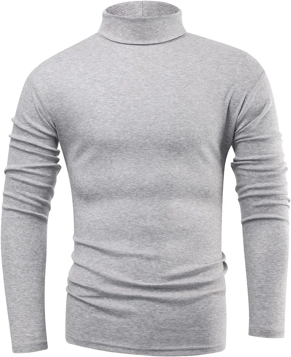 Beauhuty Men's Basic Turtleneck Long Sleeve T-Shirts Fleece Knitted Casual Pullover Top