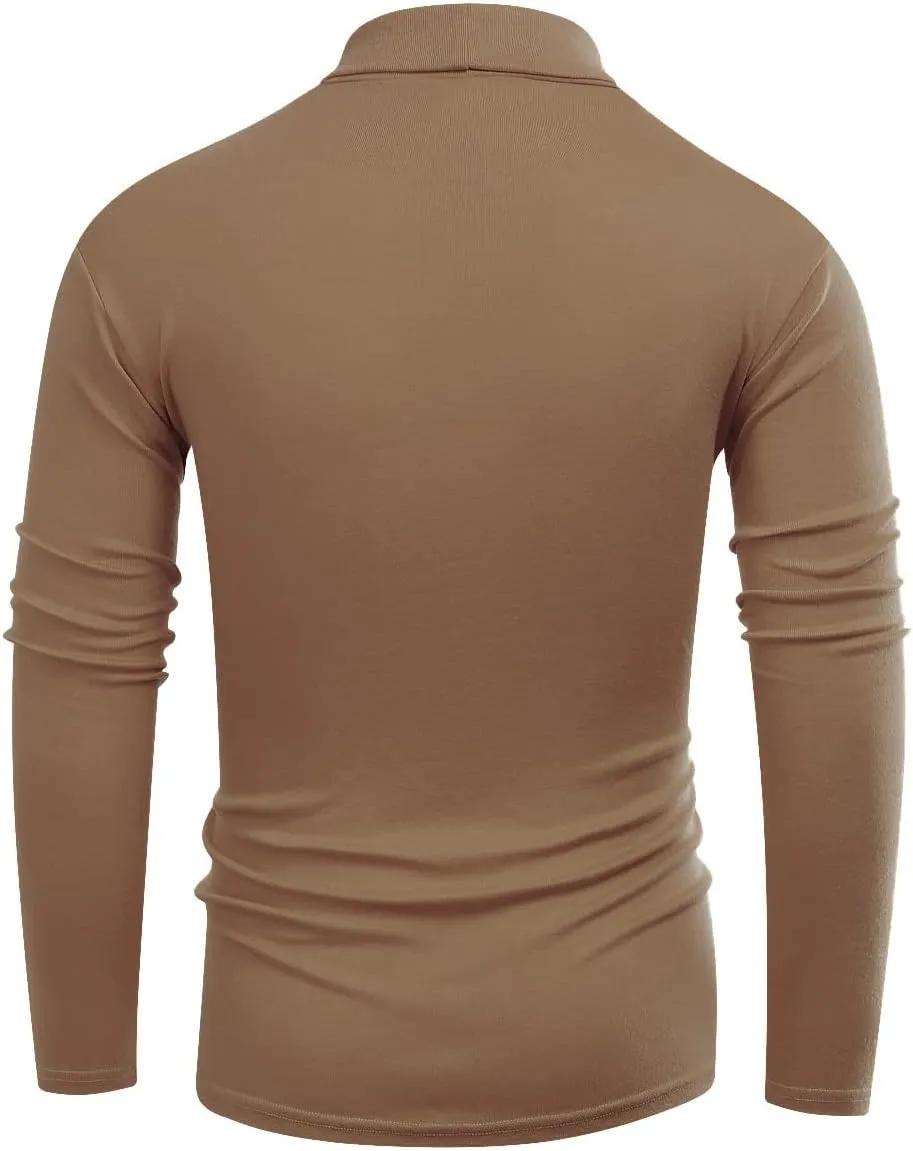 Beauhuty Men's Basic Turtleneck Long Sleeve T-Shirts Fleece Knitted Casual Pullover Top