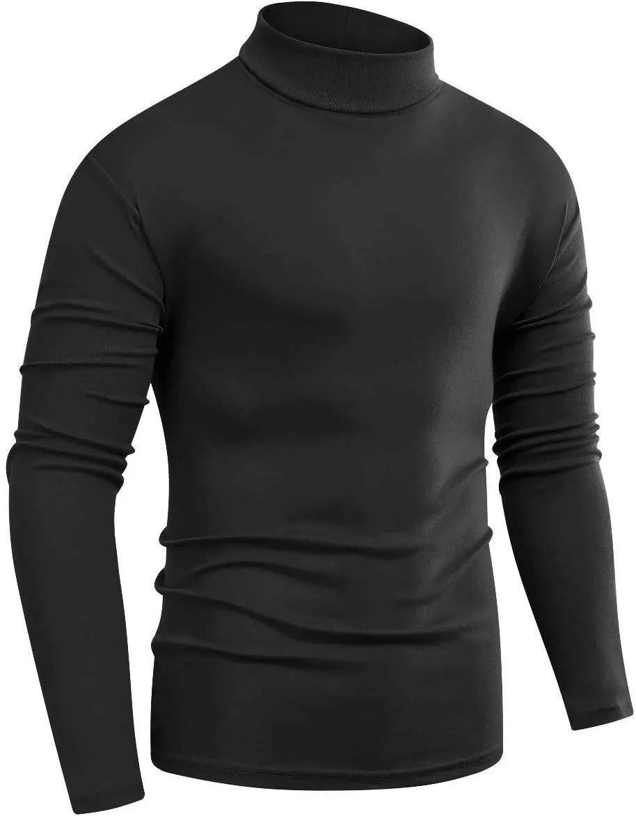 Beauhuty Men's Basic Turtleneck Long Sleeve T-Shirts Fleece Knitted Casual Pullover Top