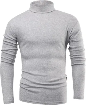 Beauhuty Men's Basic Turtleneck Long Sleeve T-Shirts Fleece Knitted Casual Pullover Top