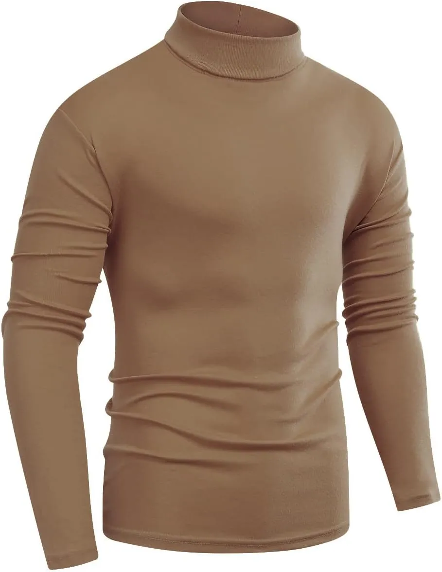 Beauhuty Men's Basic Turtleneck Long Sleeve T-Shirts Fleece Knitted Casual Pullover Top