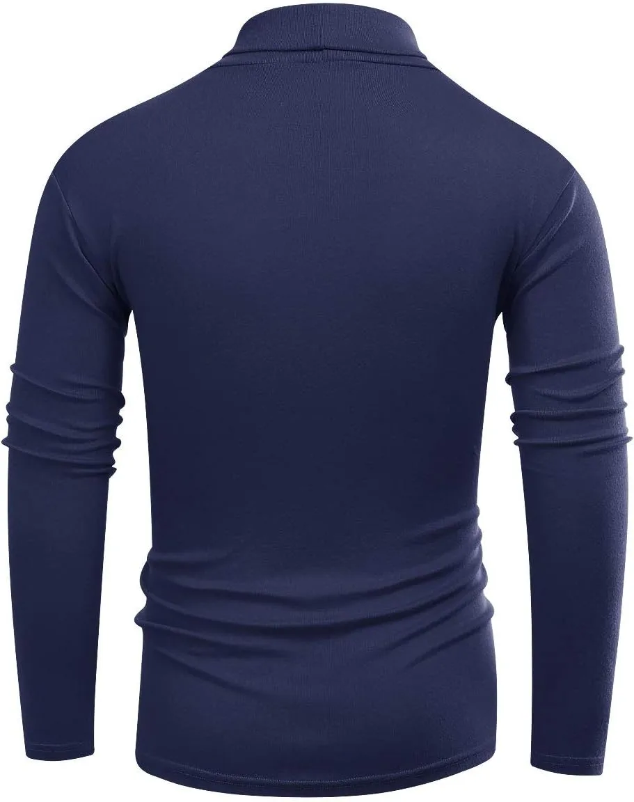 Beauhuty Men's Basic Turtleneck Long Sleeve T-Shirts Fleece Knitted Casual Pullover Top