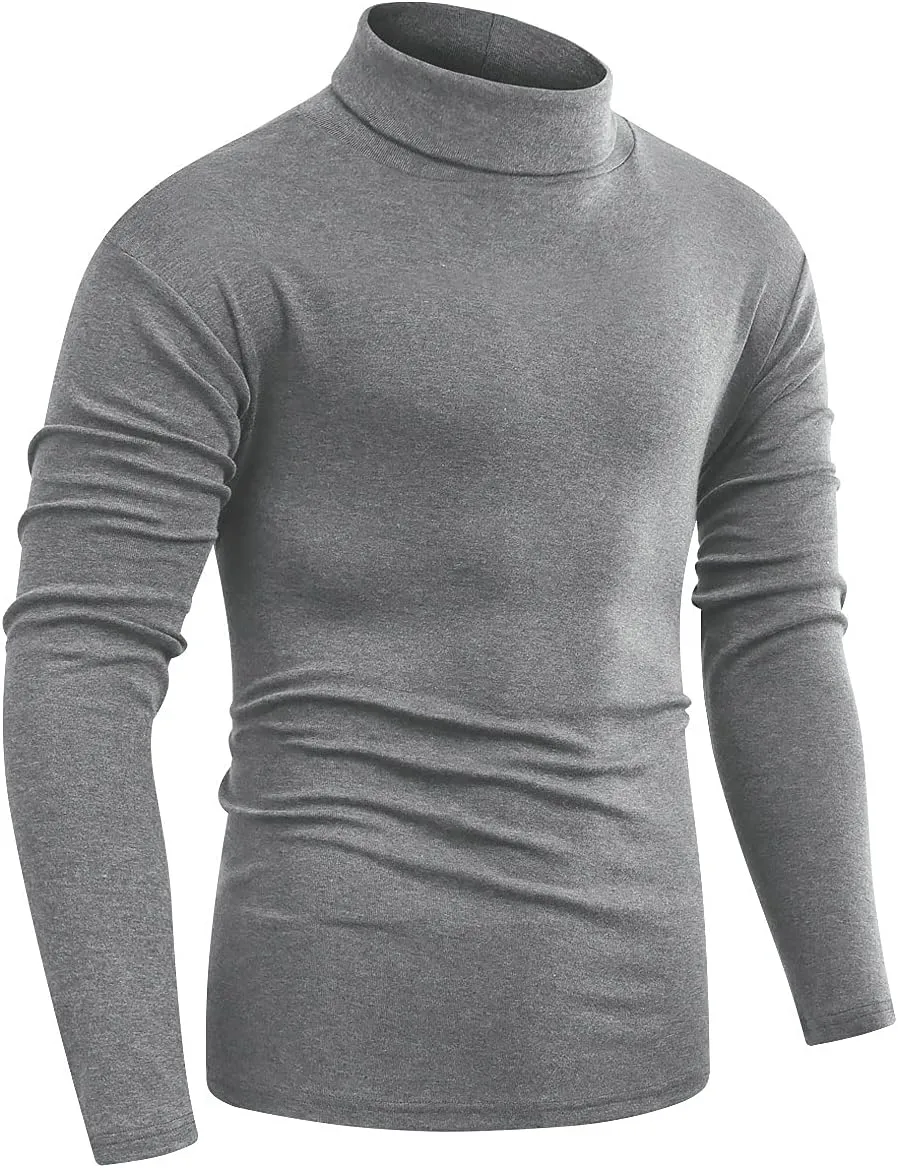 Beauhuty Men's Basic Turtleneck Long Sleeve T-Shirts Fleece Knitted Casual Pullover Top