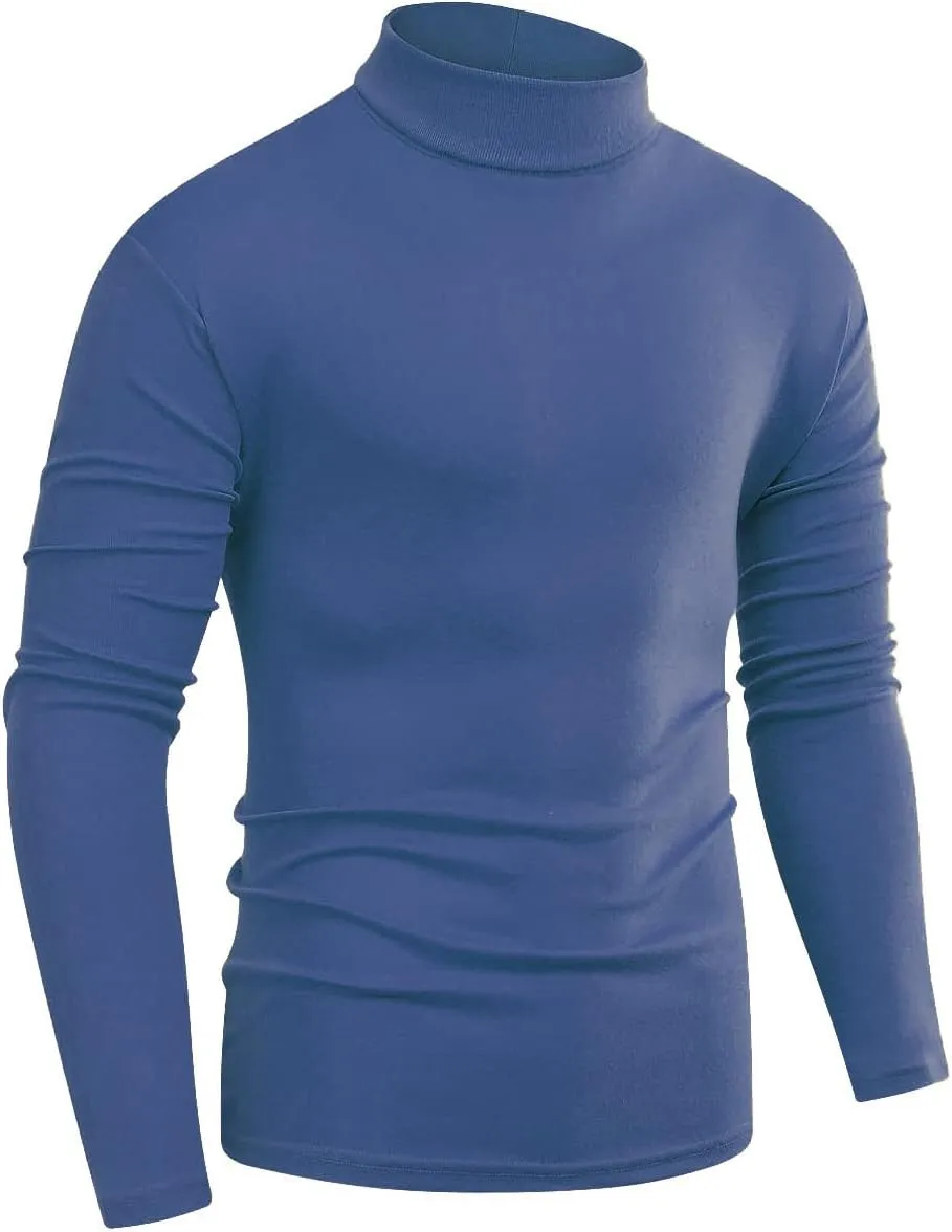 Beauhuty Men's Basic Turtleneck Long Sleeve T-Shirts Fleece Knitted Casual Pullover Top
