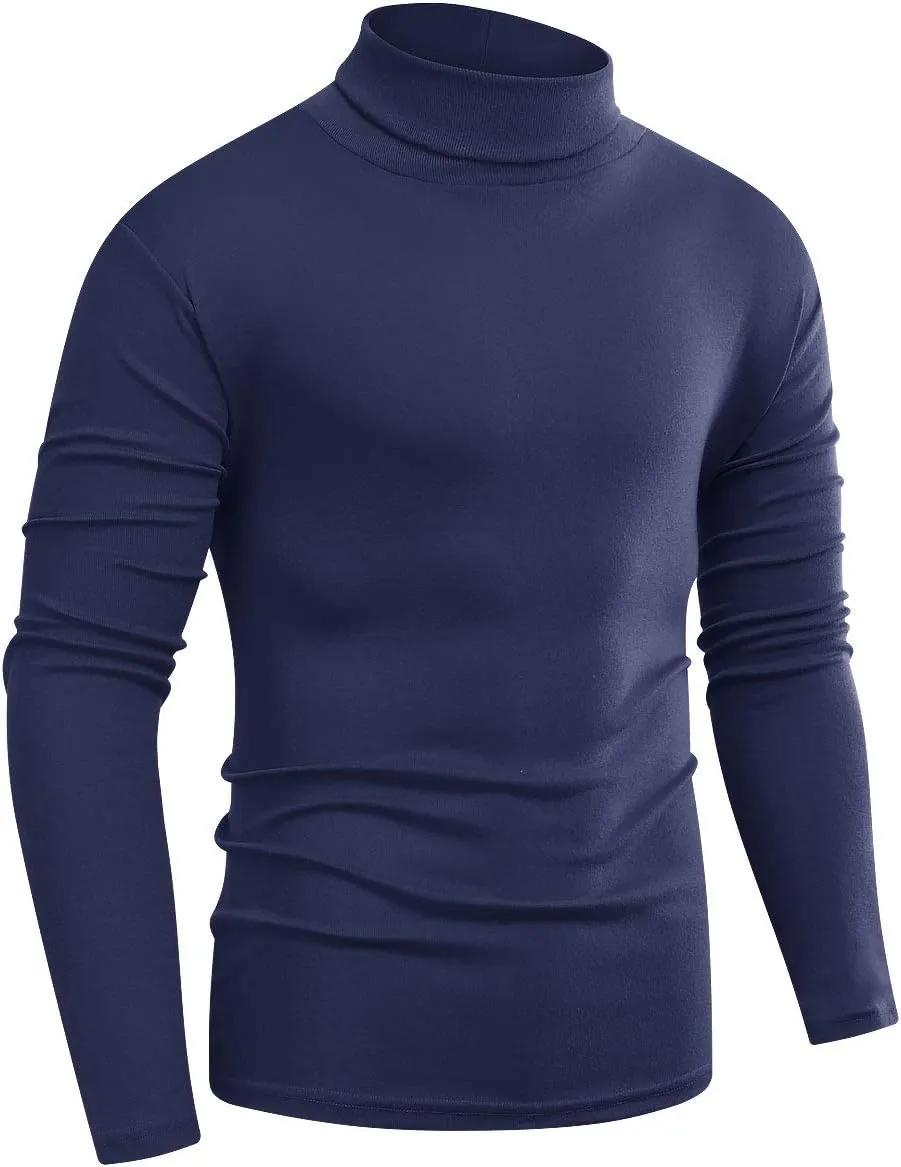 Beauhuty Men's Basic Turtleneck Long Sleeve T-Shirts Fleece Knitted Casual Pullover Top