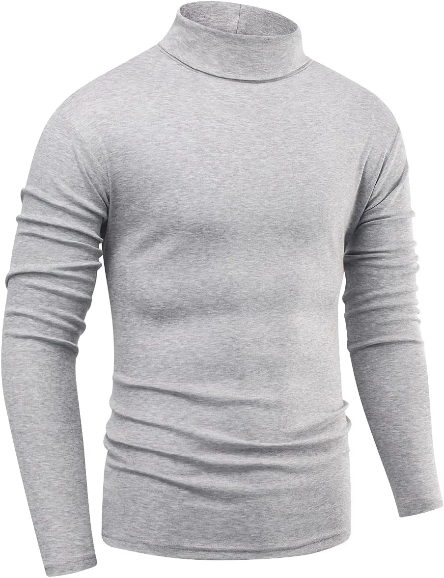 Beauhuty Men's Basic Turtleneck Long Sleeve T-Shirts Fleece Knitted Casual Pullover Top