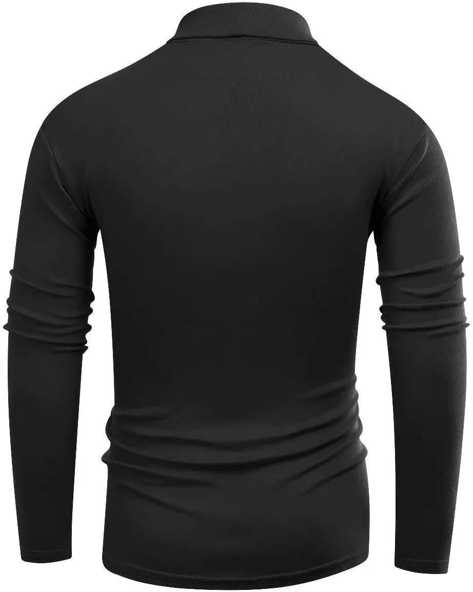 Beauhuty Men's Basic Turtleneck Long Sleeve T-Shirts Fleece Knitted Casual Pullover Top