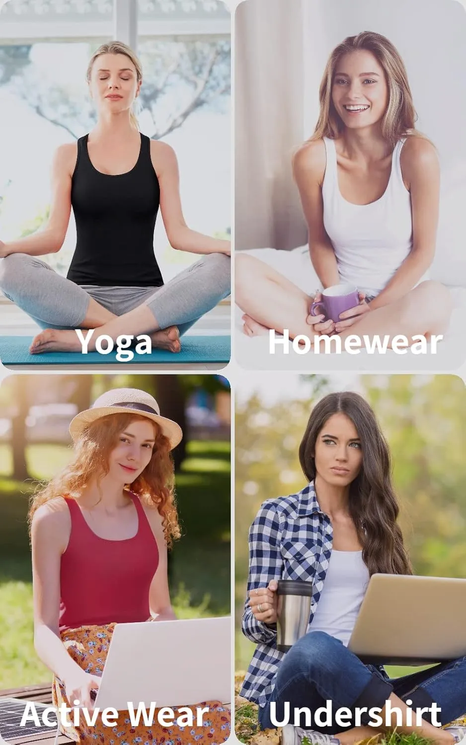 beautyin Women Tank Top with Shelf Bra Racerback Workout Yoga Tops Undershirt
