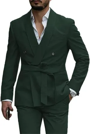 Belted Men Suits(Jacket Pants) Wedding Groom Tuxedo Office Suits