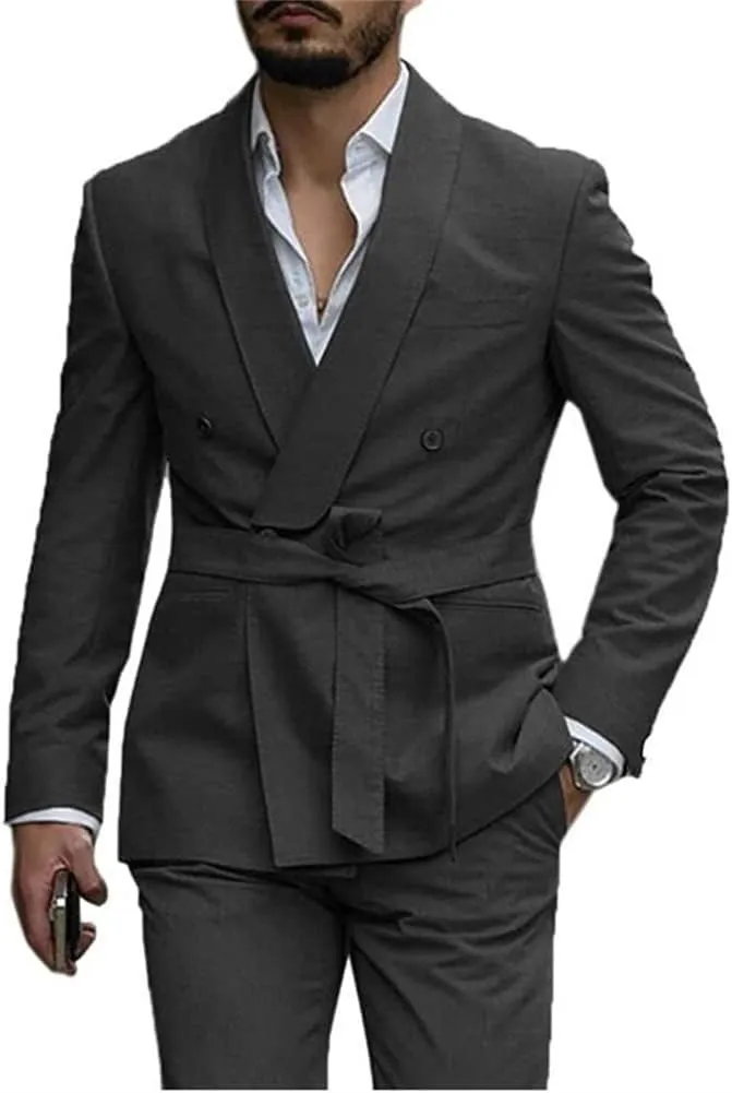 Belted Men Suits(Jacket Pants) Wedding Groom Tuxedo Office Suits