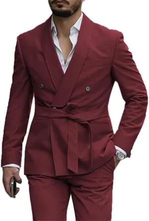 Belted Men Suits(Jacket Pants) Wedding Groom Tuxedo Office Suits