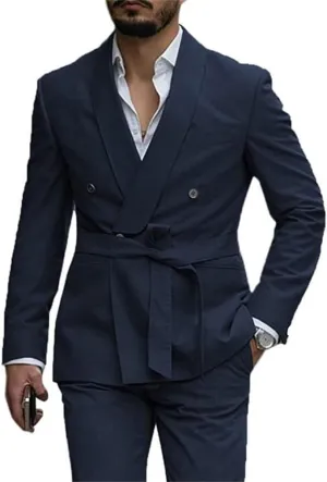Belted Men Suits(Jacket Pants) Wedding Groom Tuxedo Office Suits